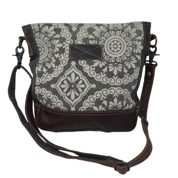 Myra Bag Handbags - Myra Bag Brown Gray Cotton Leather Mandala Crossbody Shoulder Bag Purse